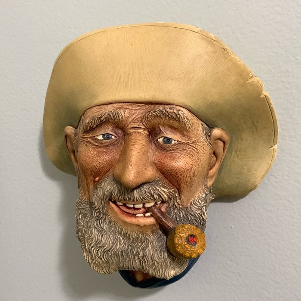 Vintage Bossons‎ Chalkware Head Old
Timer Vintage Wall Plaque Decor England 1977